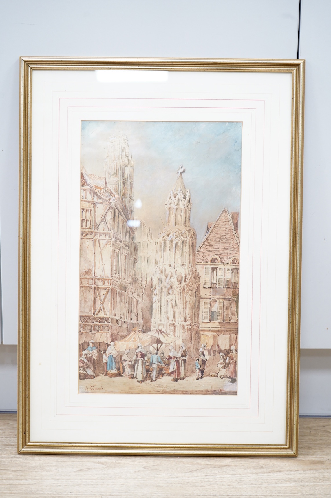 A. Cardinal (19th / 20th. C), 'The stone cross', signed and inscribed, watercolour heightened with white, 45 x 26cm